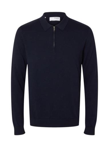 Selected Homme Slhberg Ls Half Zip Polo Noos Marinblå