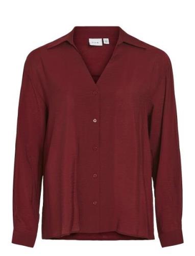 Vila Vidomira V-Neck L/S Shirt - Noos Röd