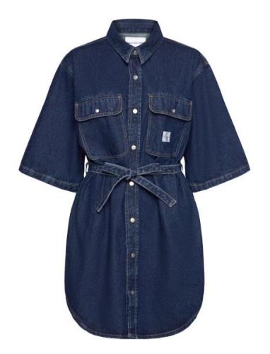 Calvin Klein Jeans Utility Belted Shirt Dress Blå