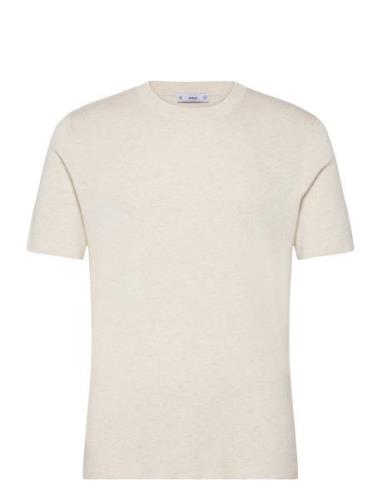 Mango Knit Cotton T-Shirt Kräm