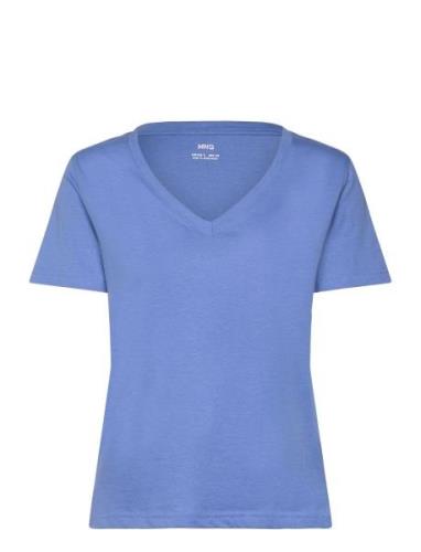 Mango Short-Sleeved Cotton T-Shirt Blå