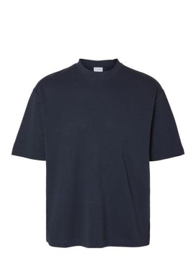 Selected Homme Slhlooseoscar Ss O-Neck Tee Noos Marinblå