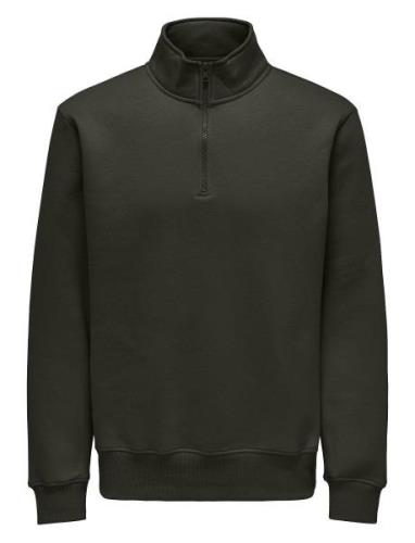 ONLY & SONS Onsconnor Reg 1/4 Zip Sweat Khaki Green