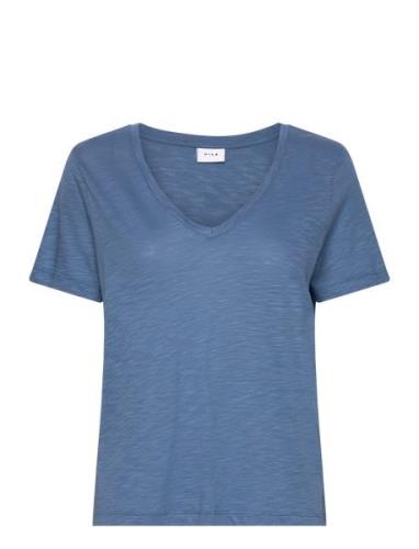 Vila Vinova V-Neck S/S Top-Noos Blå