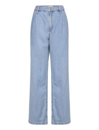 Mango Straight Pleated Jeans Blå