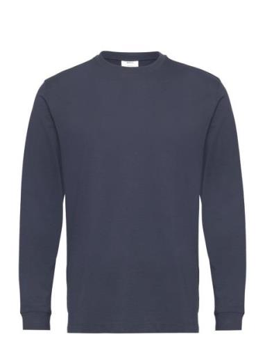 Mango Long-Sleeved Pique Cotton T-Shirt Marinblå