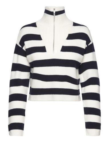 Mango Striped Sweater With Zip Svart