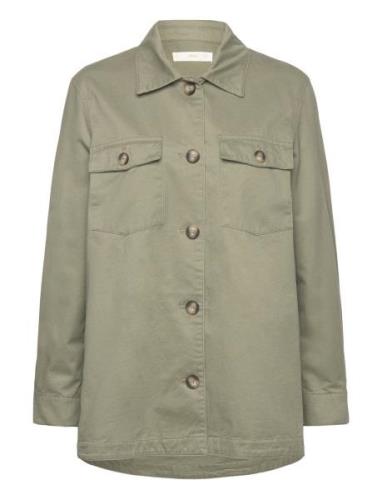 Mango Cotton Overshirt With Buttons Khaki Green