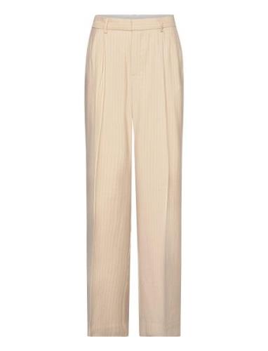 Mango Chalk-Stripe Trousers Beige