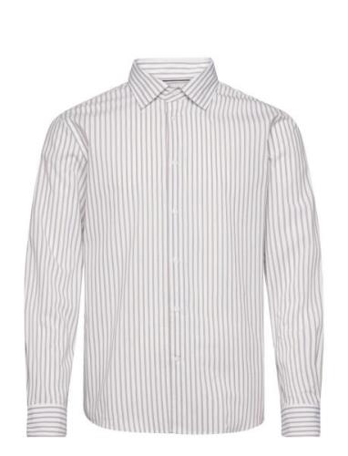 Mango Stretch Fabric Slim-Fit Striped Shirt Grå