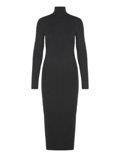 Mango Turtleneck Ribbed Midi-Dress Svart