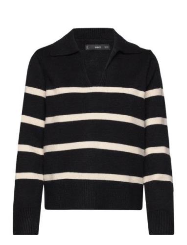 Mango Striped Polo-Neck Sweater Svart