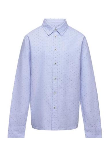 Mango Printed Cotton Shirt Blå