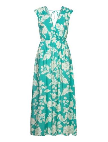 Mango Floral Wrap Neckline Dress Grön