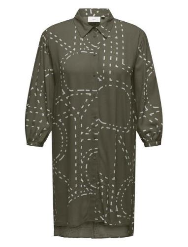 ONLY Carmakoma Carphoebe Life 3/4 Shirt Dress Aop Grön