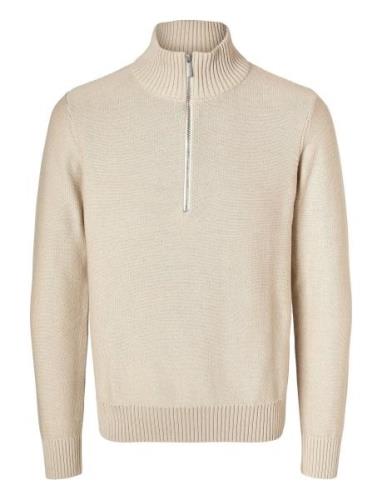 Selected Homme Slhaxel Ls Knit Half Zip Beige