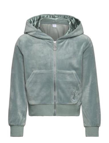 Lindex Sweatshirt Velour With Hoodie Grön