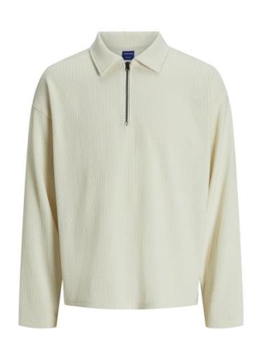 Jack & J S Jorrick Plisse Sweat Zip Split Polo Ln Vit