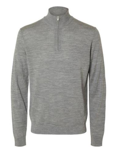 Selected Homme Slhtray Ls Knit Merino Half Zip Noos Grå