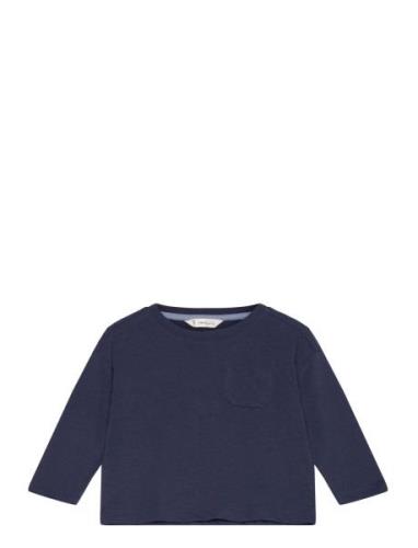 Mango Long Sleeve Cotton T-Shirt Marinblå