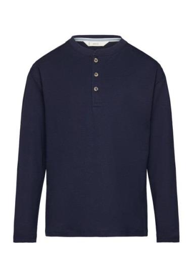 Mango Long Sleeve Cotton T-Shirt Marinblå