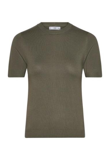 Mango Short-Sleeved Fine-Knit Sweater Khaki Green