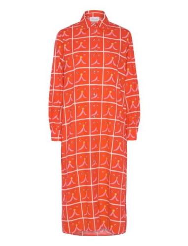 Bobo Choses Abstract Cat Smile Printed Shirt Dress Orange