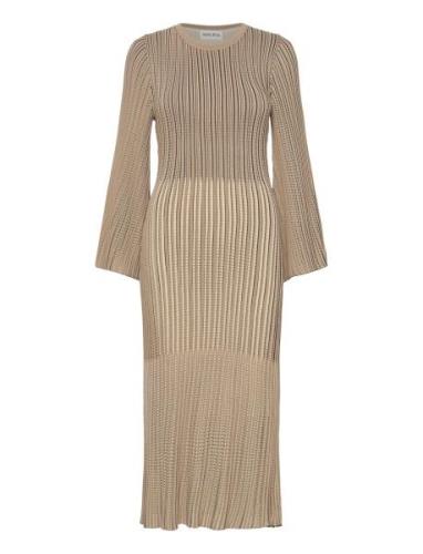 Malina Lexi Contrast Knitted Midi Dress Beige