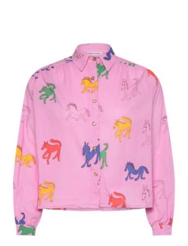 Bobo Choses Wonder Horse Print Gathered Shirt Rosa