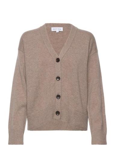 Davida Cashmere V-Neck Wide Cardigan Beige