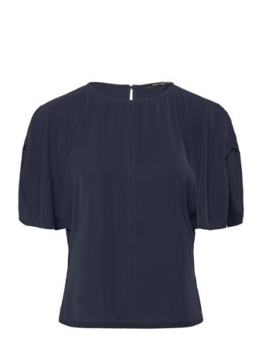 French Connection Carmen Crepe Flare Sleeve Top Marinblå