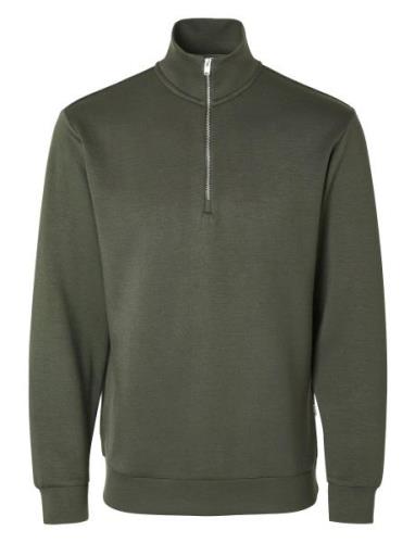 Selected Homme Slhemanuel Soft Zip High Neck Sweat Noos Khaki Green