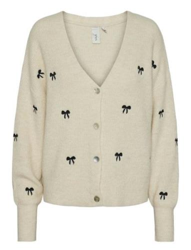 YAS Yasbow Ls Embroided Knit Cardigan S. Kräm