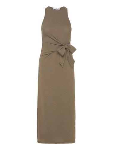 Mango Bow Knitted Dress Khaki Green