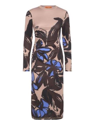 STINE GOYA Gathered Long Sleeve Midi Dress, 22 Multi/patterned