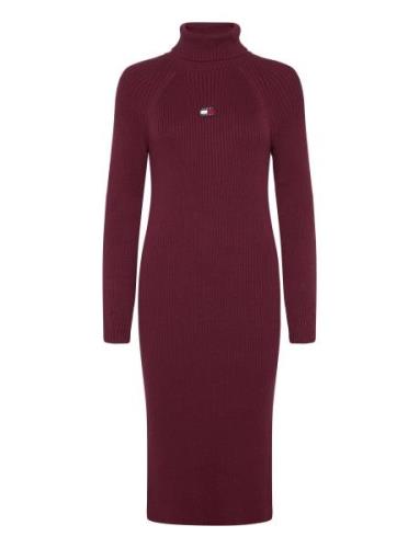 Tommy Jeans Tjw Mockneck Badge Sweater Dress Burgundy