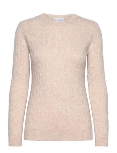 Davida Cashmere O-Neck Cable Sweater Beige