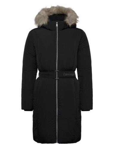 Calvin Klein Classic Belted Fur Coat Svart