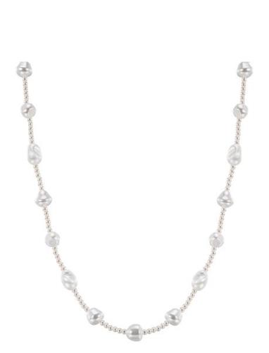 LUV AJ The Pearl Stud Necklace- White Silver