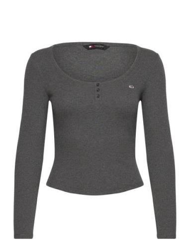 Tommy Jeans Tjw Melange Henley Ls Ext Grå