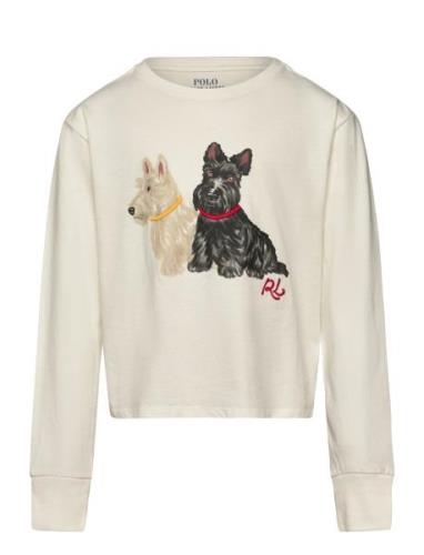 Ralph Lauren Kids Dog-Print Jersey Boxy Long-Sleeve Tee Kräm