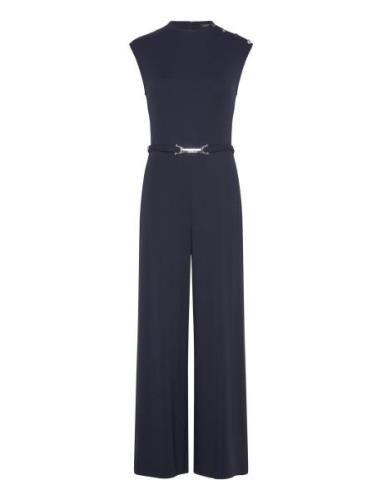 Lauren Ralph Lauren Belted Mockneck Jumpsuit Marinblå