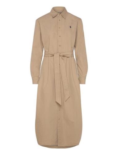 Polo Ralph Lauren Belted Cotton Midi Shirtdress Beige