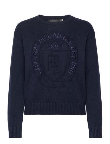 Lauren Ralph Lauren Logo-Crest Cotton Crewneck Sweater Marinblå