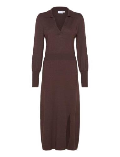 Vila Vicomfy L/S Collar Rib Knit Dress - Noos Brun