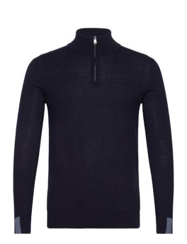 Mos Mosh Gallery Mmgadam Soft Zip Turtle Neck Knit Marinblå