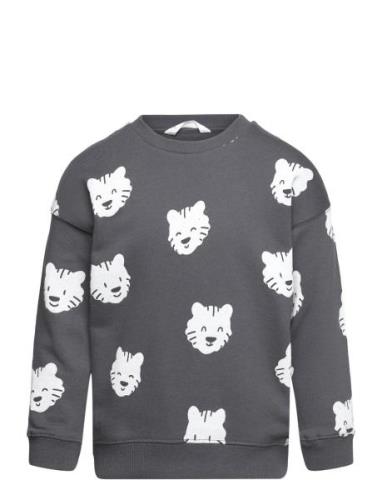 Mango Tiger-Print Sweatshirt Grå