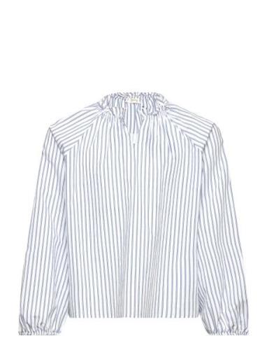 Mango Ruched Detail Striped Blouse Blå