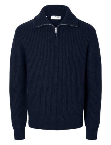 Selected Homme Slhland Ls Knit Half Zip Marinblå