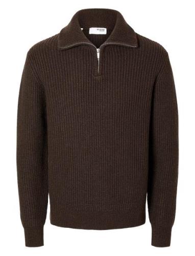 Selected Homme Slhland Ls Knit Half Zip Brun